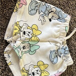 Zara White Minnie Mouse Drawstring Shorts with Yellow, Mint & Blue Accents